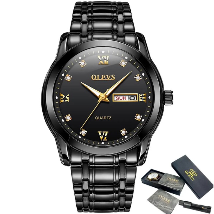Picture of Olevs 8691S Black Stainless Steel Analoge Wrist Watch For Men - Black