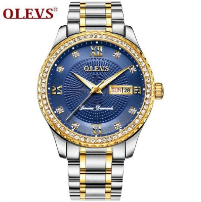 Picture of Olevs 6618S Silver & Golden Stainless Steel Analoge Wrist Watch For Men - Royal Blue Silver & Golden