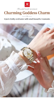 Picture of Olevs 2897F Silver & Golden Stainless Steel Chronograph Wrist Watch For Women - White Silver & Golden