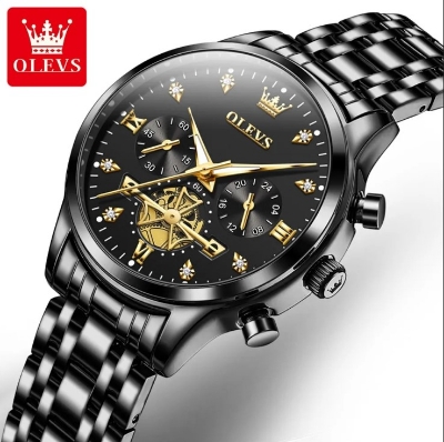 Picture of Olevs 2897F Black Stainless Steel Chronograph Wrist Watch For Women - Black