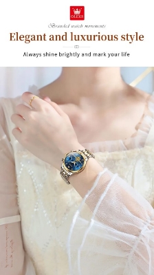 Picture of Olevs 2897F Silver & Golden Stainless Steel Chronograph Wrist Watch For Women - RoyalBlue Silver & Golden