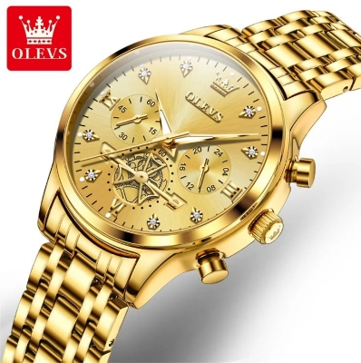 Picture of Olevs 2897F Golden Stainless Steel Chronograph Wrist Watch For Women - Golden