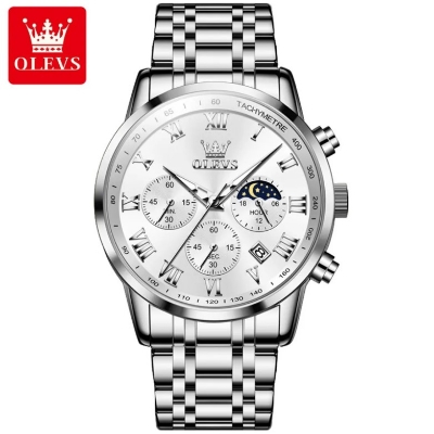 Picture of Olevs 5529G Silver Stainless Steel Chronograph Wrist Watch For Men -  Silver