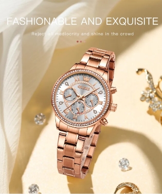 Picture of Olevs TY715F RoseGold Stainless Steel Chronograph Wrist Watch For Women - White & RoseGold
