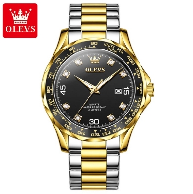 Picture of OLEVS 9988G Silver & Golden Stainless Steel Analog Wrist Watch For Men - Black Silver & Golden