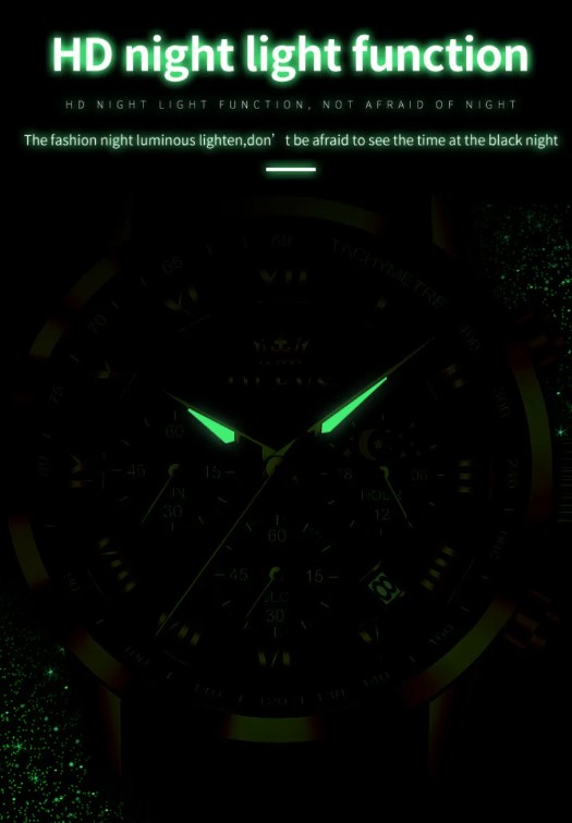 Picture of Olevs 5529G Silver & Golden Stainless Steel Chronograph Wrist Watch For Men - Black Silver & Golden