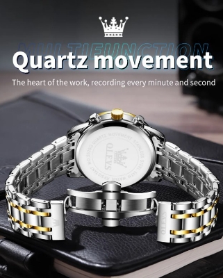 Picture of Olevs 5529G Silver & Golden Stainless Steel Chronograph Wrist Watch For Men - Black Silver & Golden