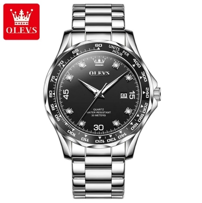 Picture of OLEVS 9988G Silver Stainless Steel Analog Wrist Watch For Men - Black & Silver