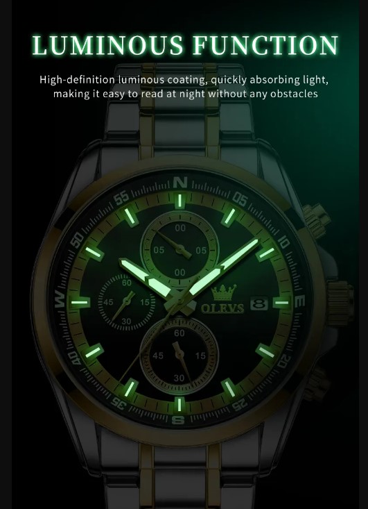 Picture of Olevs TY713G Silver & Golden Stainless Steel Chronograph Wrist Watch For Men - White Silver & Golden