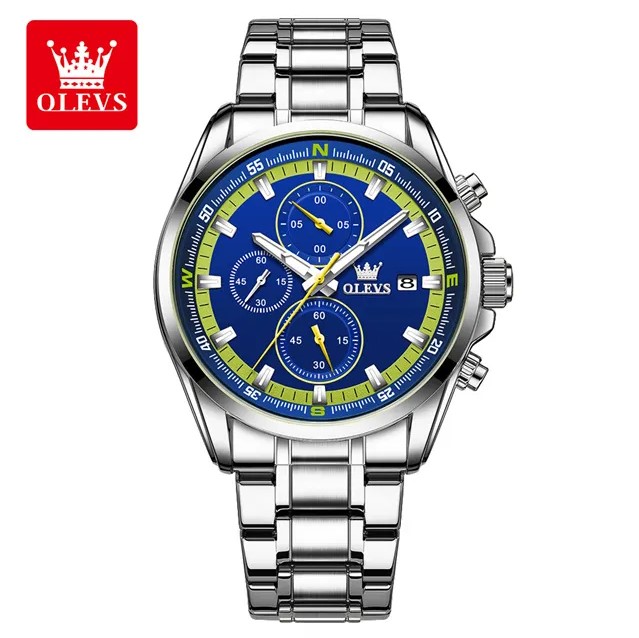 Picture of Olevs TY713G Silver Stainless Steel Chronograph Wrist Watch For Men - RoyalBlue & Silver