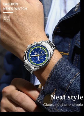 Picture of Olevs TY713G Silver Stainless Steel Chronograph Wrist Watch For Men - RoyalBlue & Silver