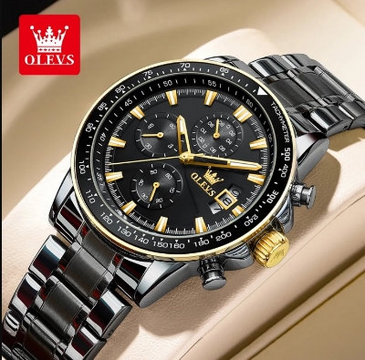 Picture of Olevs TY705G Black Stainless Steel Chronograph Wrist Watch For Men - Black