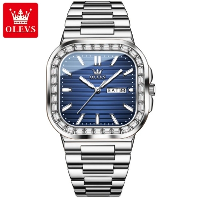 Picture of Olevs 9966G Silver Stainless Steel Analog Wrist Watch For Men - RoyalBlue & Silver