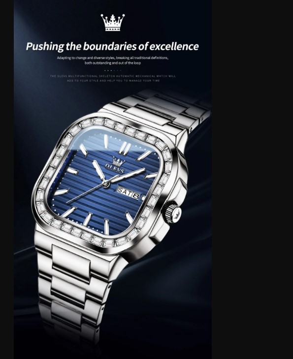 Picture of Olevs 9966G Silver Stainless Steel Analog Wrist Watch For Men - RoyalBlue & Silver