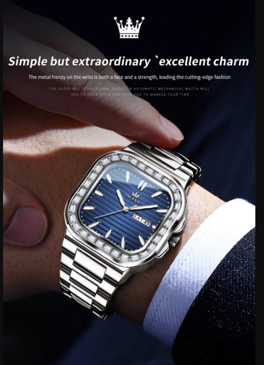 Picture of Olevs 9966G Silver Stainless Steel Analog Wrist Watch For Men - RoyalBlue & Silver