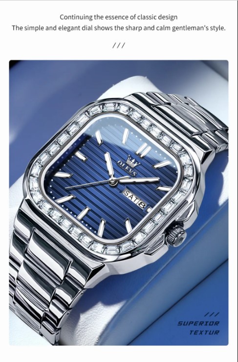 Picture of Olevs 9966G Silver Stainless Steel Analog Wrist Watch For Men - RoyalBlue & Silver