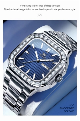 Picture of Olevs 9966G Silver Stainless Steel Analog Wrist Watch For Men - RoyalBlue & Silver