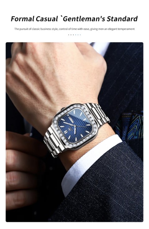 Picture of Olevs 9966G Silver Stainless Steel Analog Wrist Watch For Men - RoyalBlue & Silver