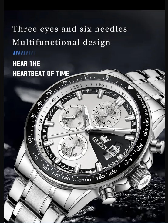 Picture of Olevs TY705G Silver Stainless Steel Chronograph Wrist Watch For Men - Silver