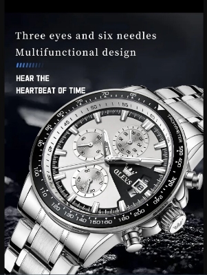 Picture of Olevs TY705G Silver Stainless Steel Chronograph Wrist Watch For Men - Silver