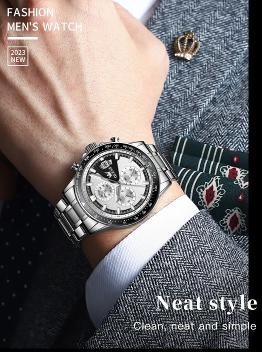 Picture of Olevs TY705G Silver Stainless Steel Chronograph Wrist Watch For Men - Silver