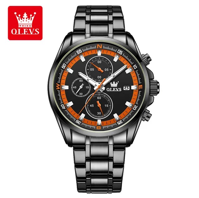 Picture of Olevs TY713G Black Stainless Steel Chronograph Wrist Watch For Men - Red & Black