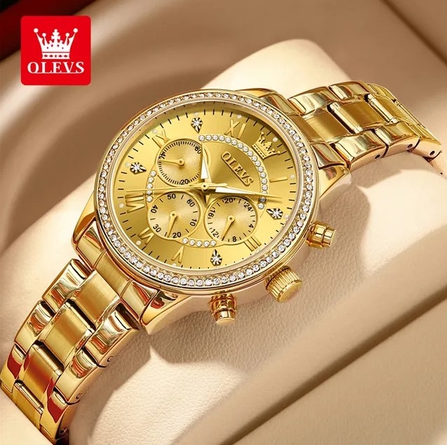 Picture of Olevs TY715F Golden Stainless Steel Chronograph Wrist Watch For Women - Golden