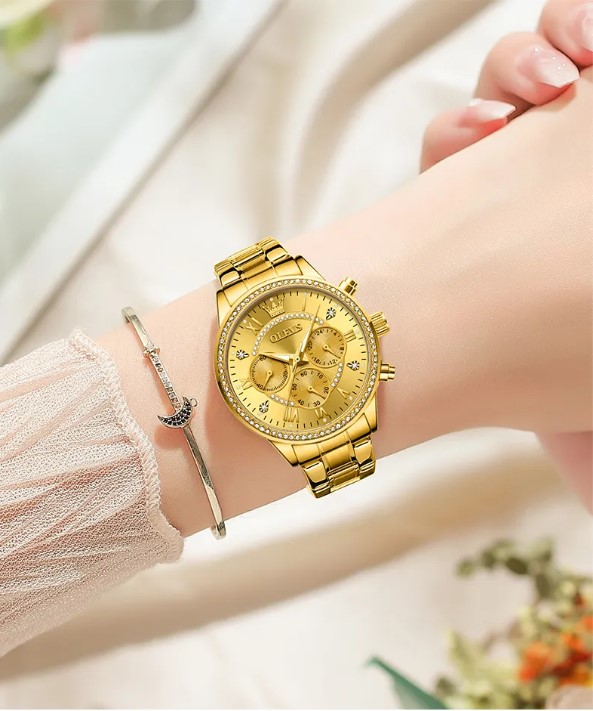 Picture of Olevs TY715F Golden Stainless Steel Chronograph Wrist Watch For Women - Golden