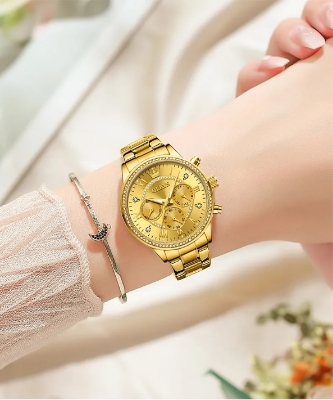 Picture of Olevs TY715F Golden Stainless Steel Chronograph Wrist Watch For Women - Golden