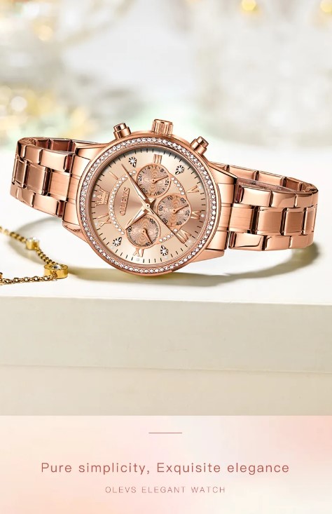 Picture of Olevs TY715F RoseGold Stainless Steel Chronograph Wrist Watch For Women - RoseGold