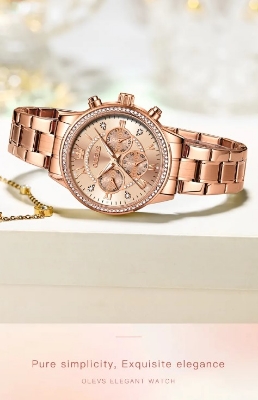 Picture of Olevs TY715F RoseGold Stainless Steel Chronograph Wrist Watch For Women - RoseGold