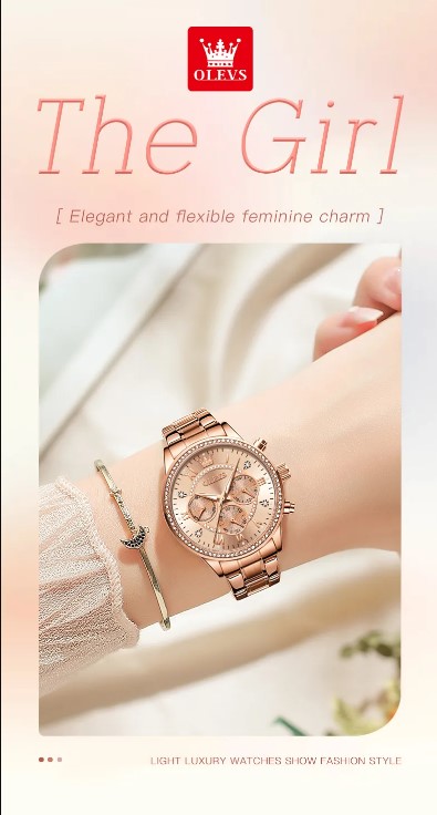 Picture of Olevs TY715F RoseGold Stainless Steel Chronograph Wrist Watch For Women - RoseGold