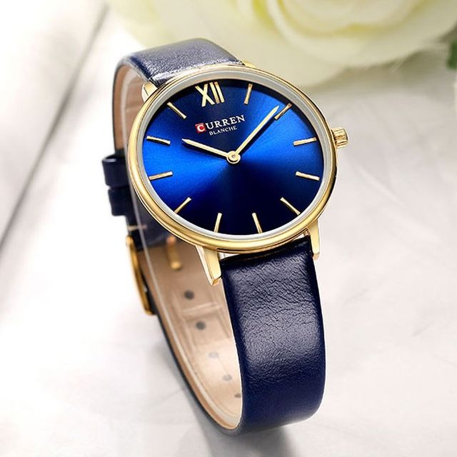 Picture of CURREN 9040F PU Leather Analog Watch for Women - Navy Blue & Golden