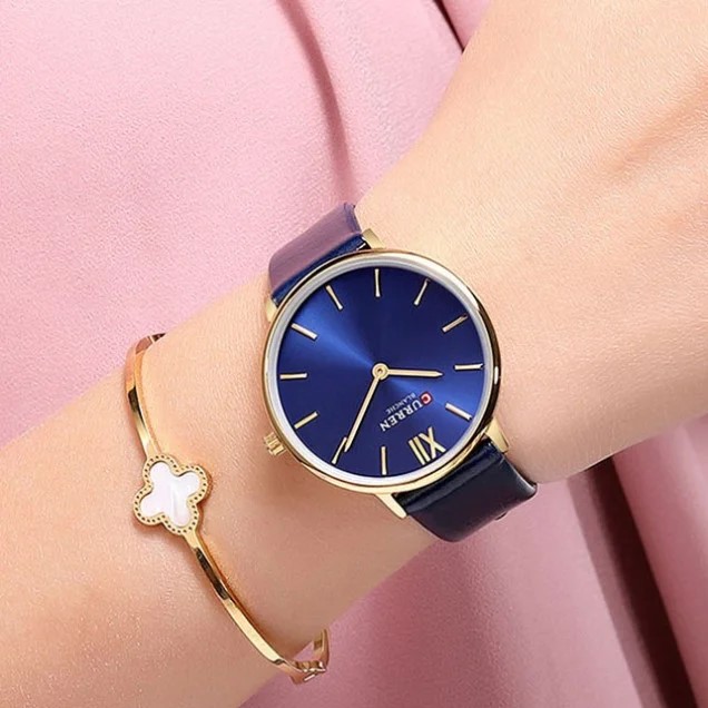 Picture of CURREN 9040F PU Leather Analog Watch for Women - Navy Blue & Golden