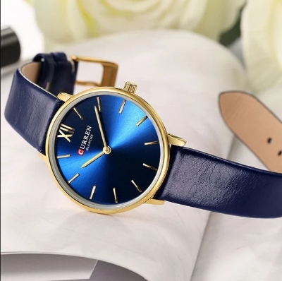 Picture of CURREN 9040F PU Leather Analog Watch for Women - Navy Blue & Golden