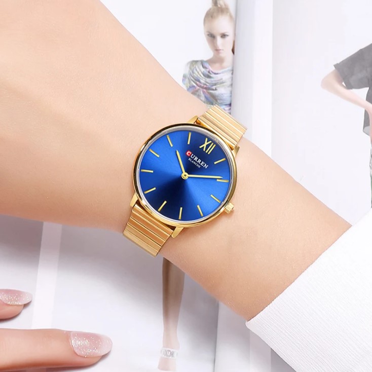 Picture of CURREN 9040F Stainless Steel Analog Watch for Women – Golden & Navy Blue