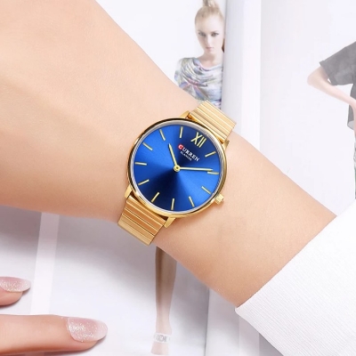 Picture of CURREN 9040F Stainless Steel Analog Watch for Women – Golden & Navy Blue