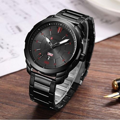 Picture of CURREN C8266S Black Stainless Steel Watch For Men - Black & Red