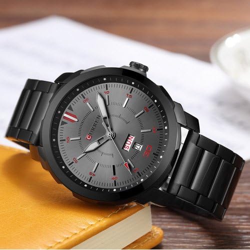 Picture of CURREN C8266S Black Stainless Steel Watch For Men - Black & Red