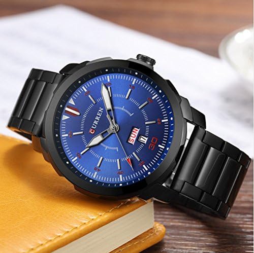 Picture of CURREN C8266S Black Stainless Steel Watch For Men - Black & RoyalBlue