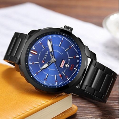 Picture of CURREN C8266S Black Stainless Steel Watch For Men - Black & RoyalBlue