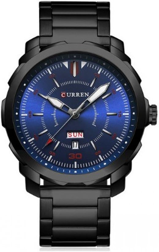 Picture of CURREN C8266S Black Stainless Steel Watch For Men - Black & RoyalBlue