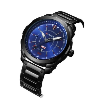 Picture of CURREN C8266S Black Stainless Steel Watch For Men - Black & RoyalBlue