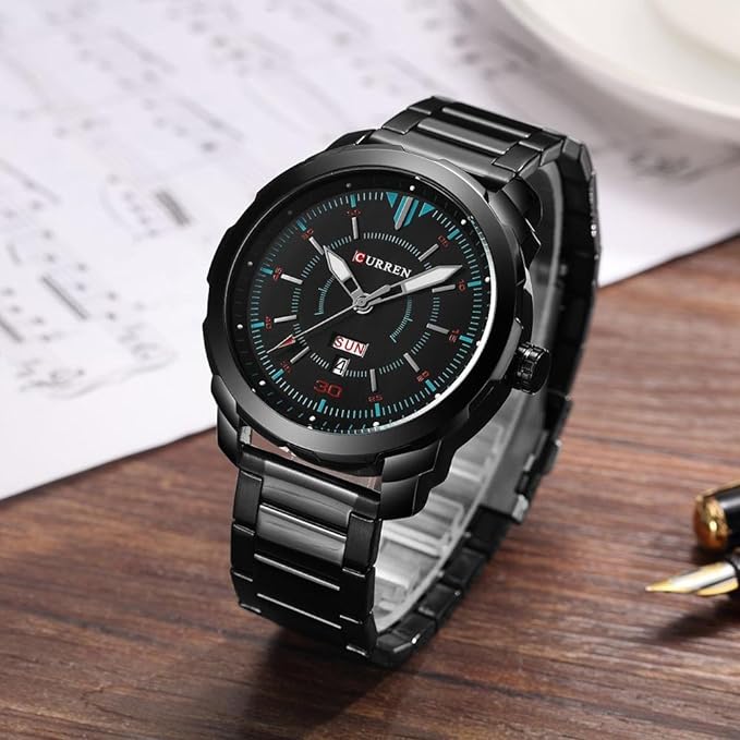 Picture of CURREN C8266S Black Stainless Steel Watch For Men - Black & Blue