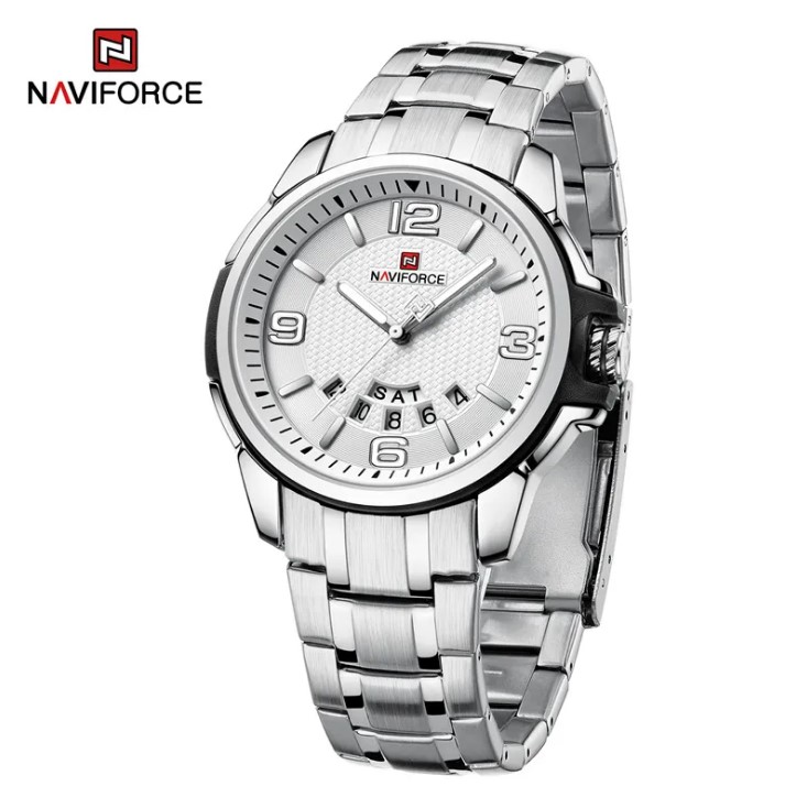 Picture of Naviforce NF9215S Stainless Steel Analog Calender Watch For Men’s - Silver & White