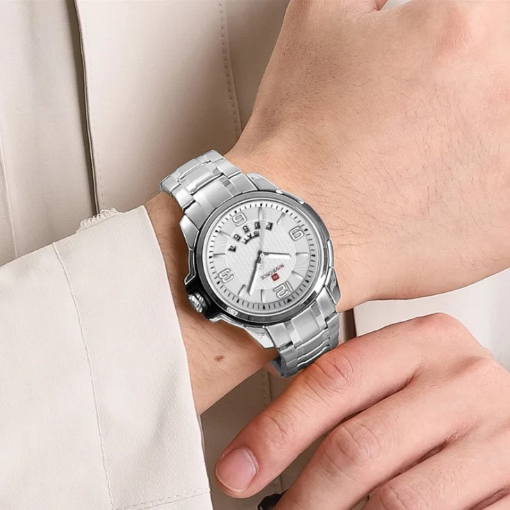 Picture of Naviforce NF9215S Stainless Steel Analog Calender Watch For Men’s - Silver & White