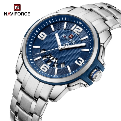 Picture of Naviforce NF9215S Stainless Steel Analog Calender Watch For Men’s -Silver & Blue