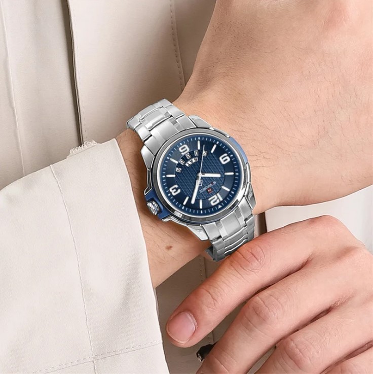 Picture of Naviforce NF9215S Stainless Steel Analog Calender Watch For Men’s -Silver & Blue