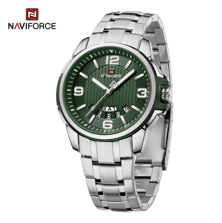 Picture of Naviforce NF9215S Stainless Steel Analog Calender Watch For Men’s -Silver & Green