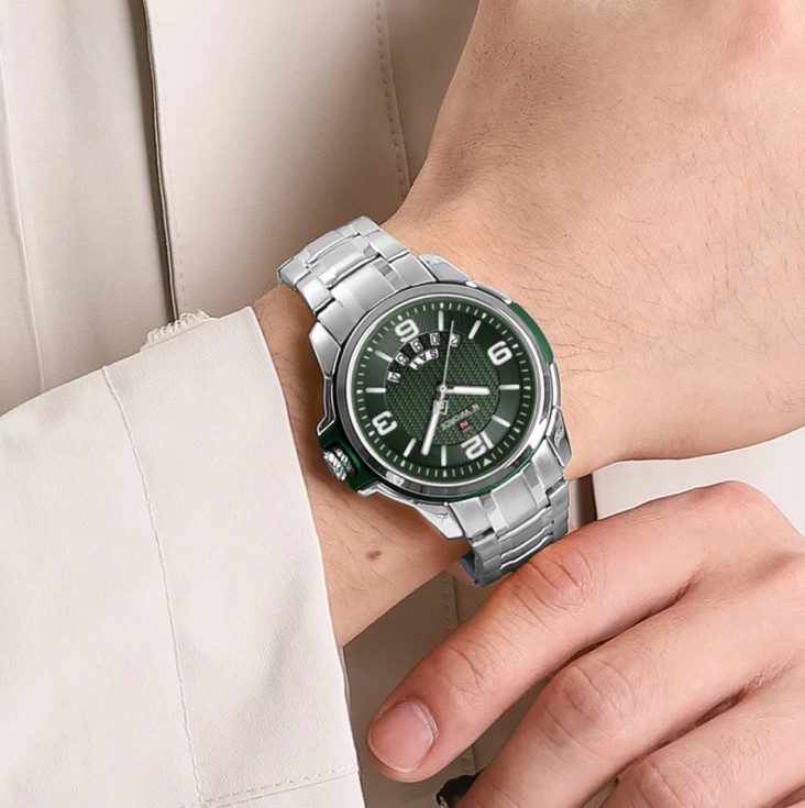 Picture of Naviforce NF9215S Stainless Steel Analog Calender Watch For Men’s -Silver & Green